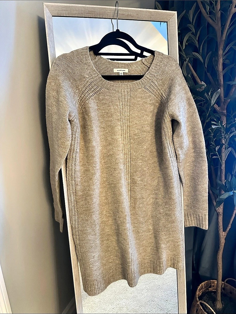 Max Studio Knit Crewneck Sweater in Beige